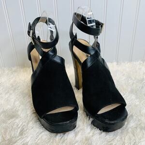 Guess Black Suede Leather Platform Heels Wrap Ankle Sz 40 Sz US 9